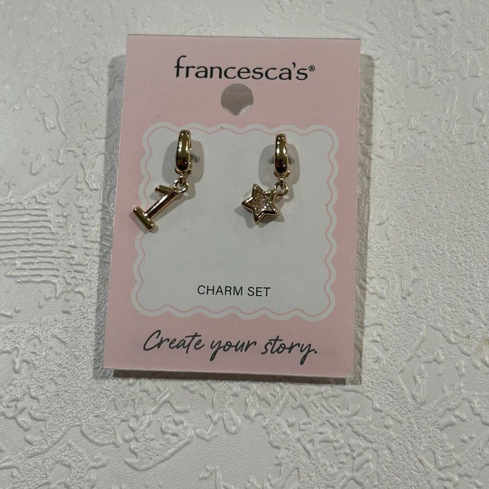 Francesca’s Gold Charm Set Star & Number 1 Hoop Charms Dainty Luxe Jewelry